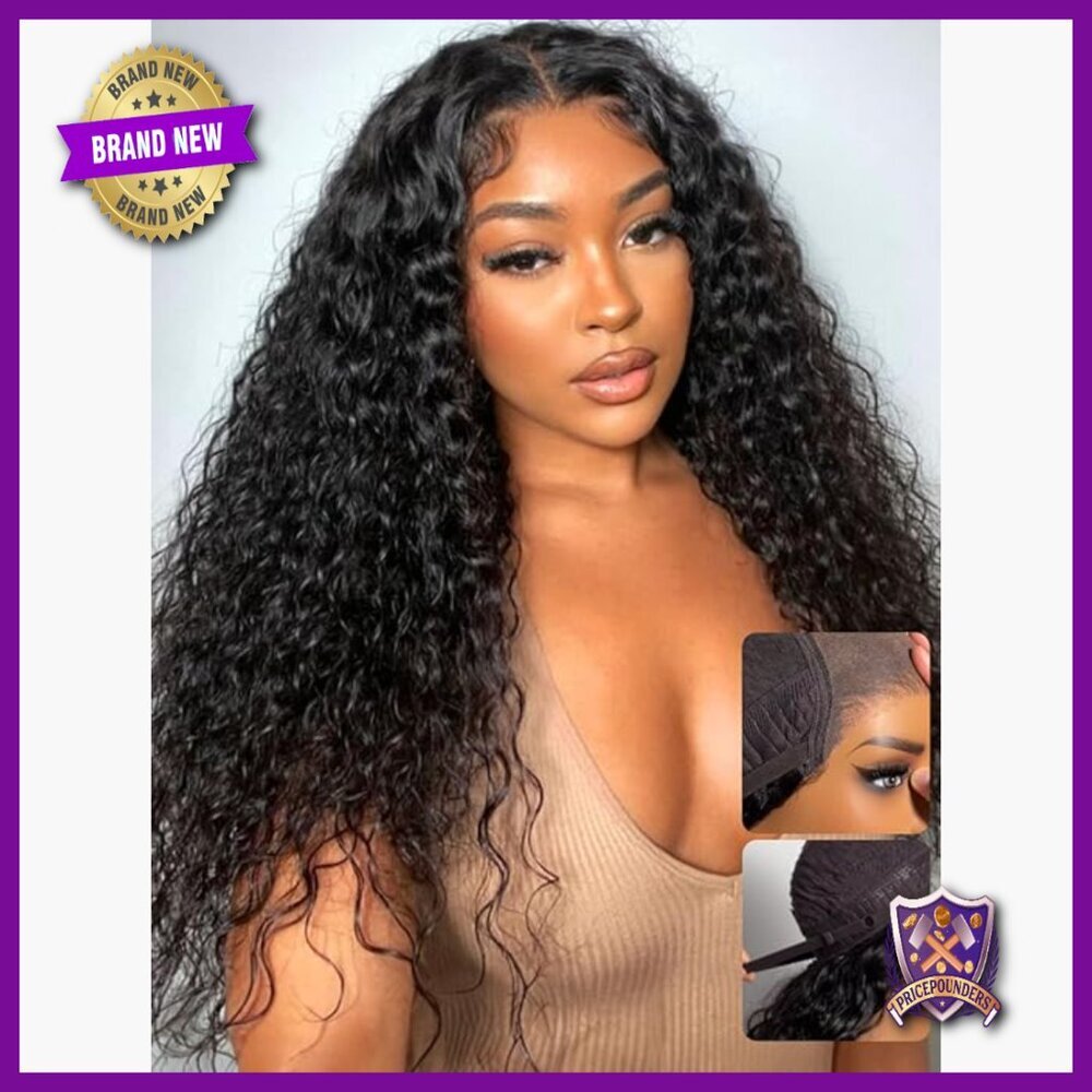 Human Hair Glueless Lace Front Wig 18 Inch Water Wave Pre Plucked